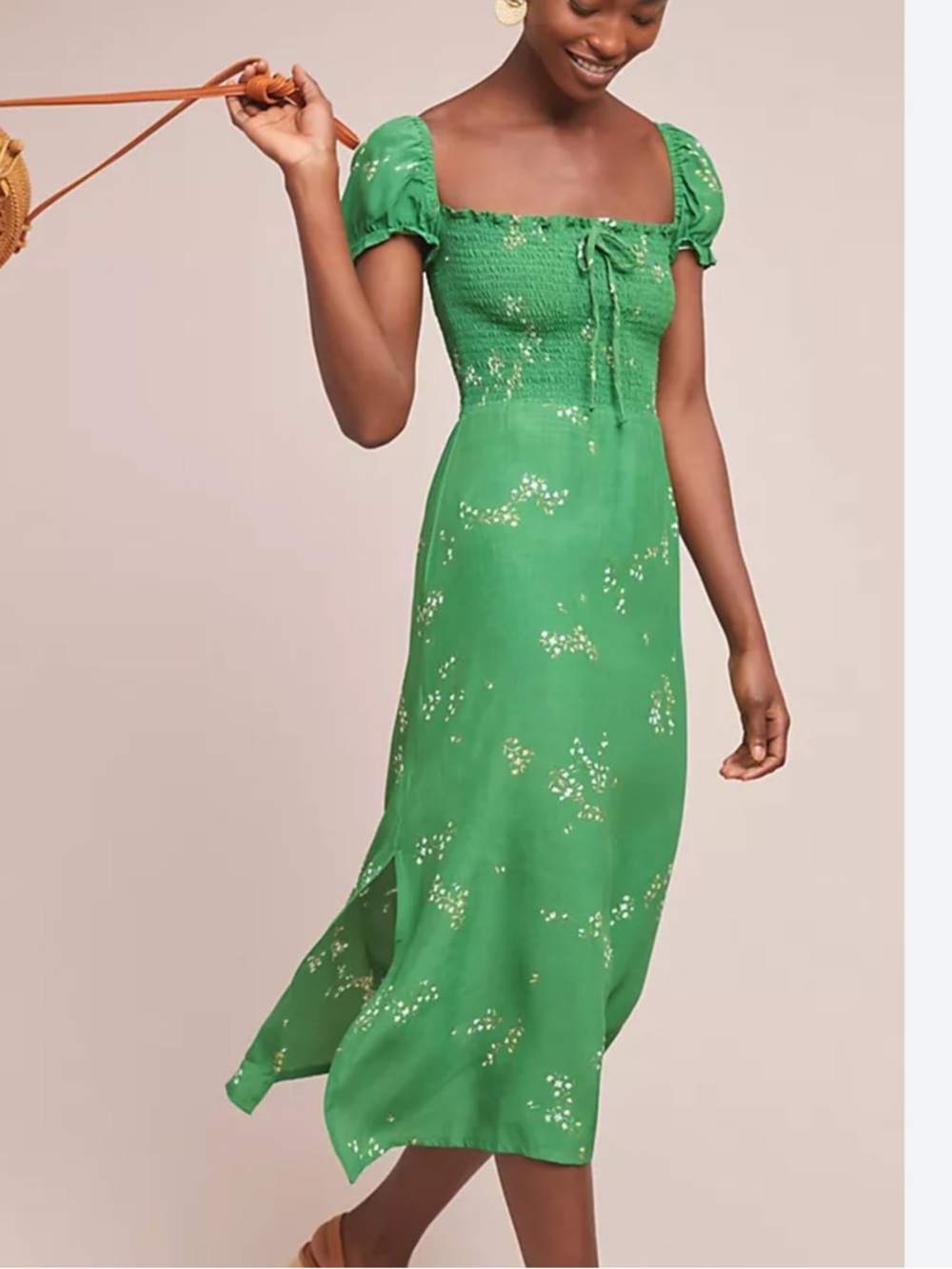 Faithfull the Brand Green Genevieve Myrtille Floral Midi Dress Medium US6